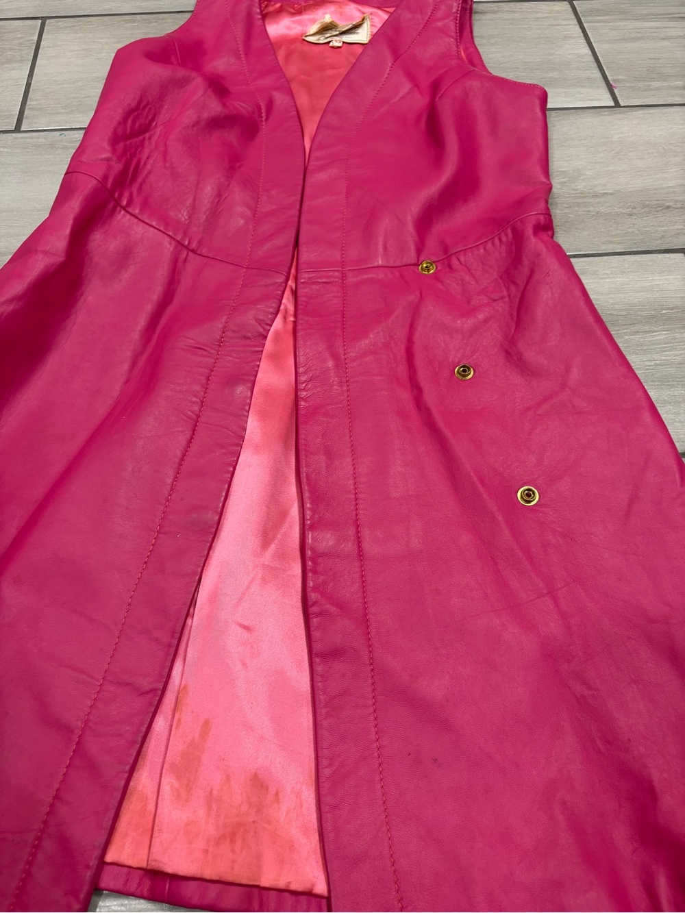 Vintage 60s Leather Beged Or Israel Couture pink leather dress size 42 - Picture 14 of 14